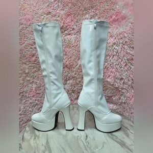 White Platform Knee-High Boots